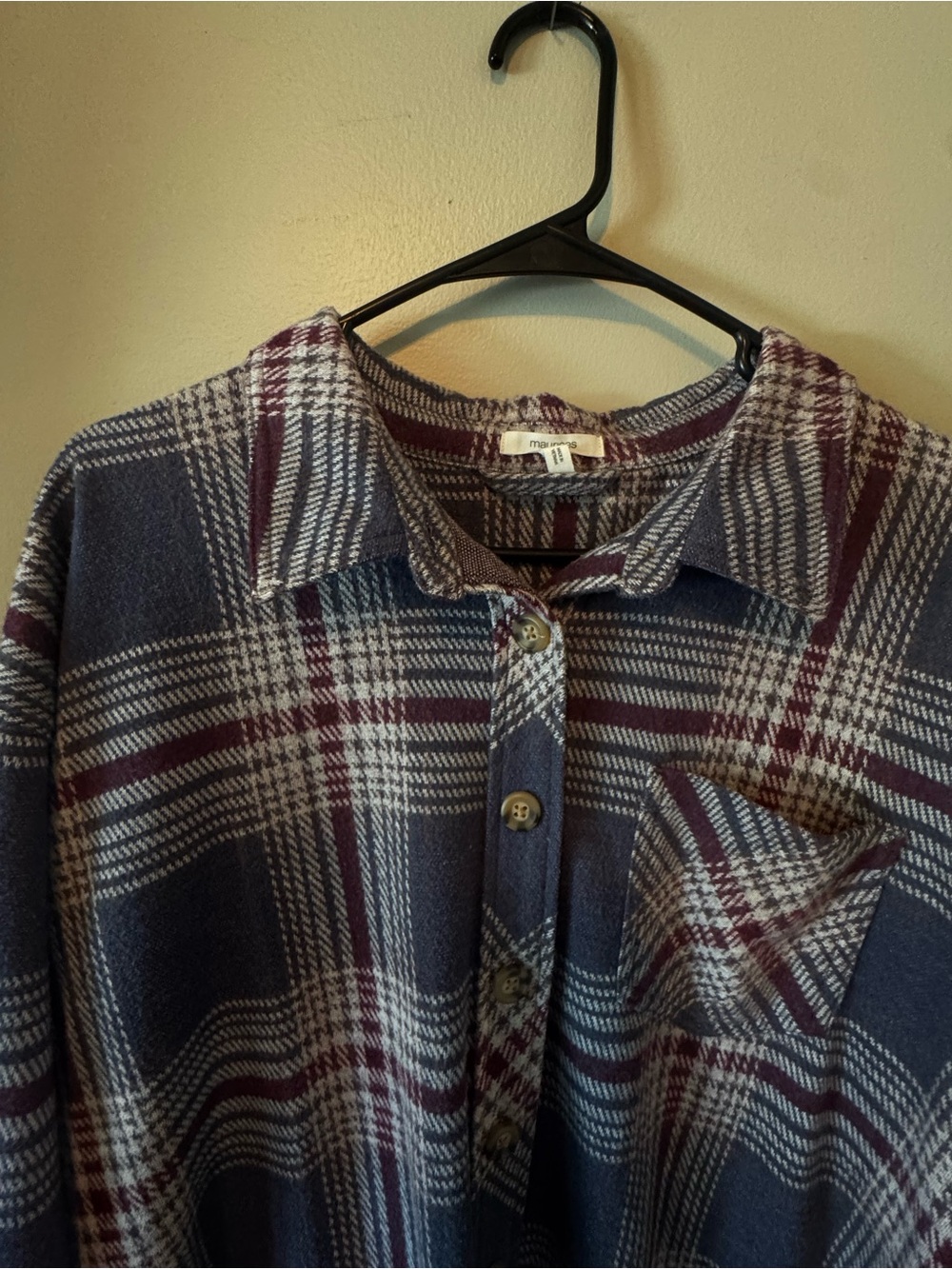 Maurices Plaid Knit Shirt Jacket in Navy and Burgundy - Picture 2 of 5